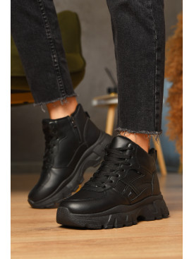 Кросівки жіночі зимові чорного кольору на шнурівці 113-5 205492C Кросівки жіночі зимові чорного кольору на шнурівці 113-5 205492C