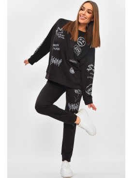 Спортивний костюм жіночий чорного кольору з принтом 309 205846C