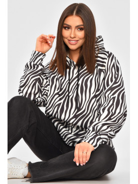 Худі жіноче напівбатальне утеплене чорного кольору з принтом 205855C