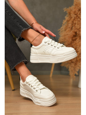 Кроссовки женские белого цвета на шнуровке L956-3 206091C