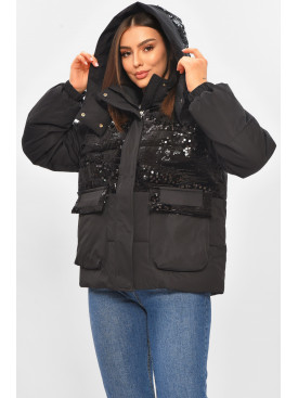 Куртка жіноча демісезонна з паєтками чорного кольору 026 206108C