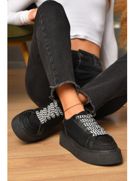 Кроссовки женские черного цвета на шнуровке 2024-66-1 206181C