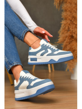 Кроссовки женские бело-синего цвета на шнуровке 95-7 206192C Кроссовки женские бело-синего цвета на шнуровке 95-7 206192C