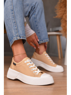 Кеды женские бежевого цвета на шнуровке текстиль 523-4 206203C