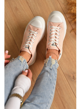 Кеди жіночі рожевого кольору на шнурівці текстиль 523-5 206204C