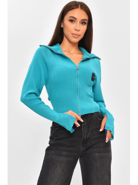 Кофта жіноча на блискавці бірюзового кольору 9121 206263C Кофта жіноча на блискавці бірюзового кольору 9121 206263C