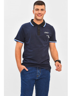 Футболка чоловіча поло темно-синього кольору з принтом МТS0047 206316C