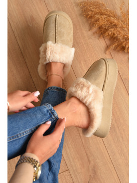 Домашние тапочки женские на меху бежевого цвета WF6027 206328C Домашние тапочки женские на меху бежевого цвета WF6027 206328C
