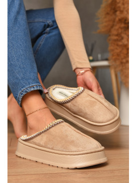 Домашние тапочки женские на меху молочного цвета MD10095 206353C Домашние тапочки женские на меху молочного цвета MD10095 206353C