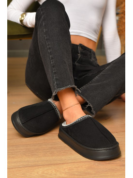 Домашние тапочки женские на меху черного цвета MD10095 206355C Домашние тапочки женские на меху черного цвета MD10095 206355C