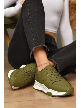Кроссовки женские цвета хаки на шнуровке 186-137 206558C
