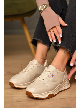 Кроссовки женские бежевого цвета на шнуровке 186-135 206559C