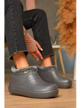 Галоши женские на меху серого цвета 7004 206699C