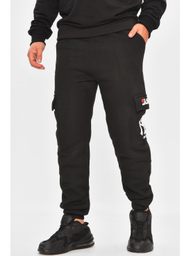 Спортивные штаны мужские на флисе черного цвета L-6721 206826C