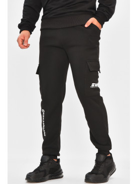 Спортивні штани чоловічі на флісі чорного кольору L-6719 206831C Спортивні штани чоловічі на флісі чорного кольору L-6719 206831C