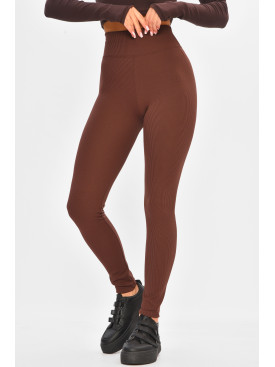 Лосіни жіночі в рубчик на флісі шоколадного кольору 4001 206899C