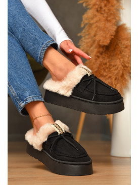 Домашні капці жіночі на хутрі чорного кольору А-5145 207044C