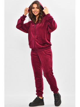 Спортивний костюм жіночий велюр бордового кольору 9135 207122C