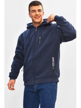 Кофта мужская однотонная на меху тёмно-синего цвета 2652 207161C Кофта мужская однотонная на меху тёмно-синего цвета 2652 207161C