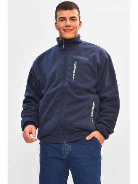 Кофта мужская однотонная на меху тёмно-синего цвета 2718 207174C