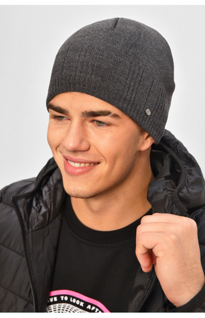 Шапка мужская на флисе темно-серого цвета 207374C