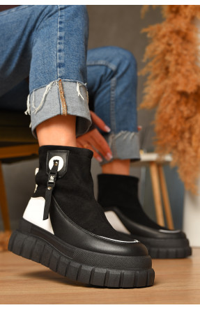 Ботинки женские демисезонные черно-белого цвета JP15 207377C Ботинки женские демисезонные черно-белого цвета JP15 207377C