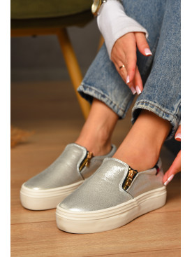 Слипоны женские серебристого цвета 1560302 207433C Слипоны женские серебристого цвета 1560302 207433C