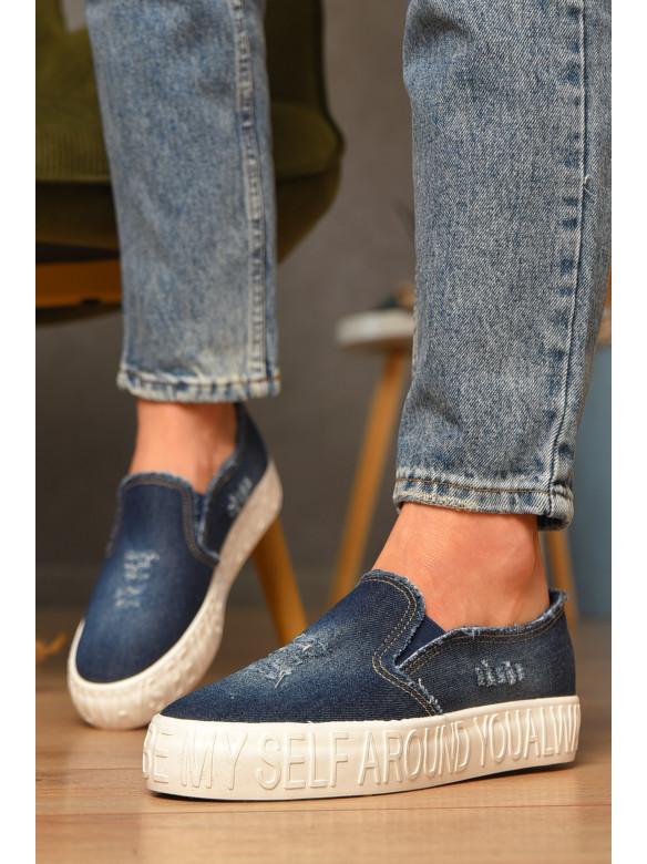 Мокасини жіночі джинсові синього кольору 7-17а 207434C