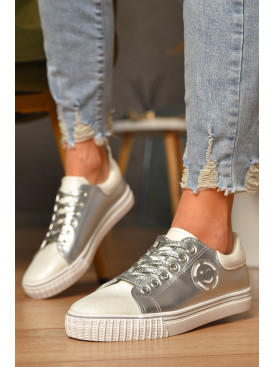 Кеди жіночі сріблястого кольору на шнурівці вк-6011 207442C