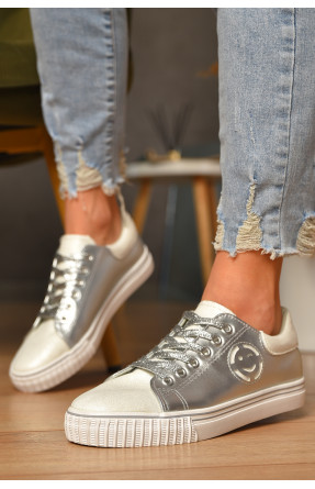 Кеди жіночі сріблястого кольору на шнурівці вк-6011 207442C Кеди жіночі сріблястого кольору на шнурівці вк-6011 207442C
