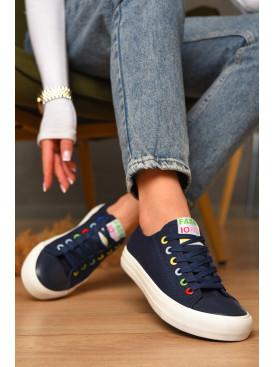 Кеди жіночі темно-синього кольору на шнурівці в16-33 207448C