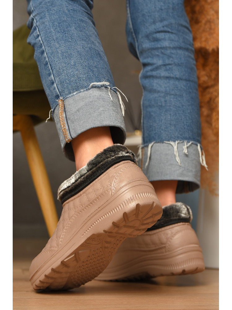 Галоши женские на меху коричневого цвета Б-03 207518C