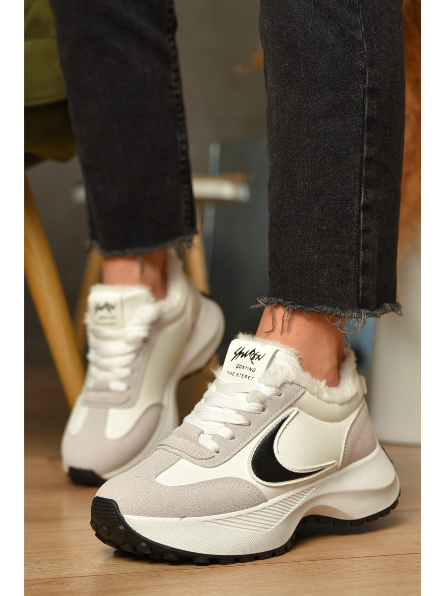 Кроссовки женские зимние белого цвета на шнуровке х556-2 207624C