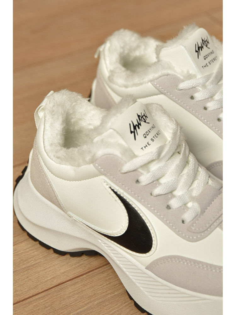 Кроссовки женские зимние белого цвета на шнуровке х556-2 207624C