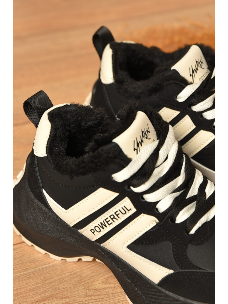 Кроссовки женские зимние черного цвета на шнуровке х558-1 207625C