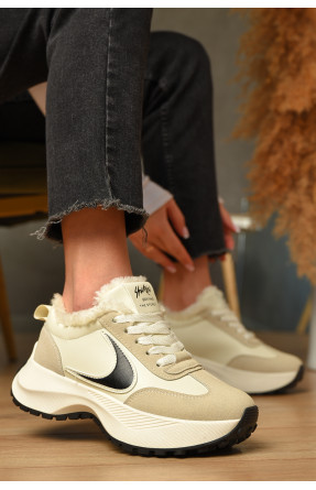 Кроссовки женские зимние бежевого цвета на шнуровке х556-3 207626C Кроссовки женские зимние бежевого цвета на шнуровке х556-3 207626C