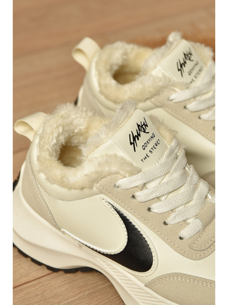 Кроссовки женские зимние бежевого цвета на шнуровке х556-3 207626C