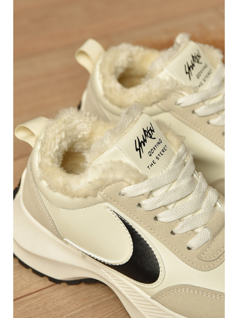 Кроссовки женские зимние бежевого цвета на шнуровке х556-3 207626C