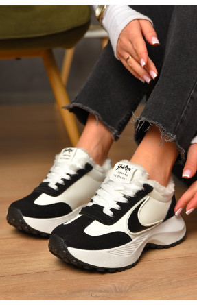 Кроссовки женские зимние черно-белого цвета на шнуровке х556-1 207627C Кроссовки женские зимние черно-белого цвета на шнуровке х556-1 207627C