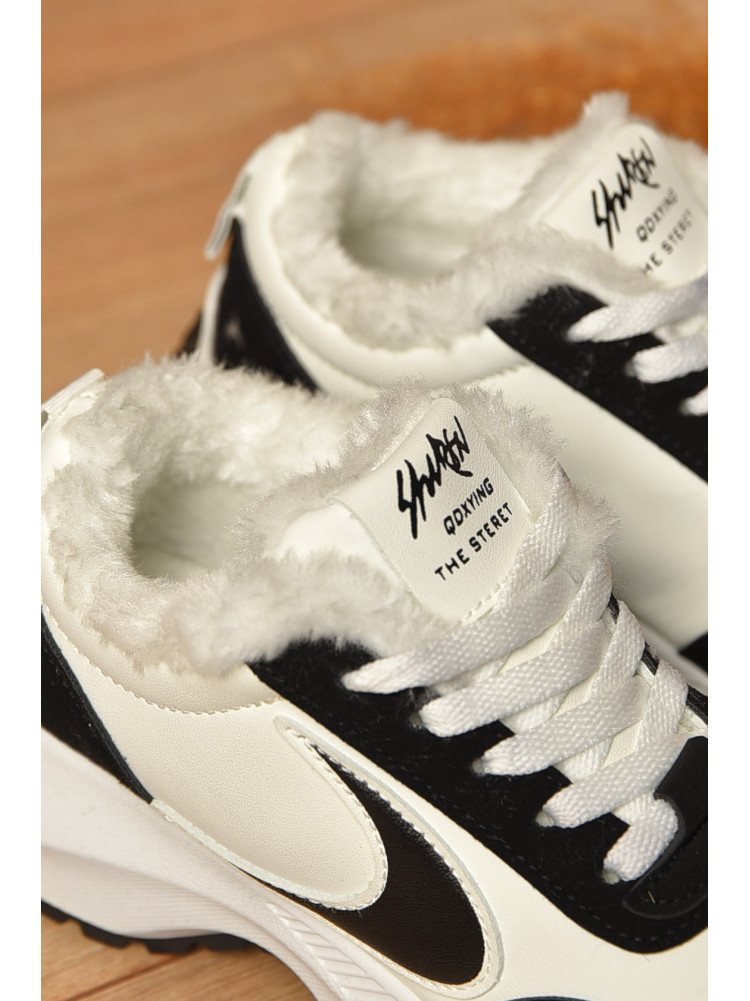 Кроссовки женские зимние черно-белого цвета на шнуровке х556-1 207627C