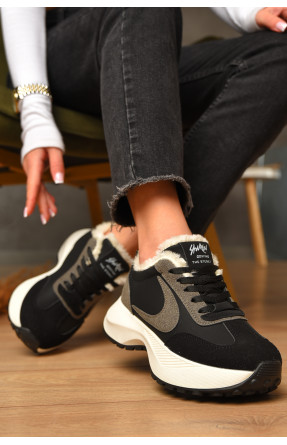 Кроссовки женские зимние черного цвета на шнуровке х558-1в 207629C Кроссовки женские зимние черного цвета на шнуровке х558-1в 207629C