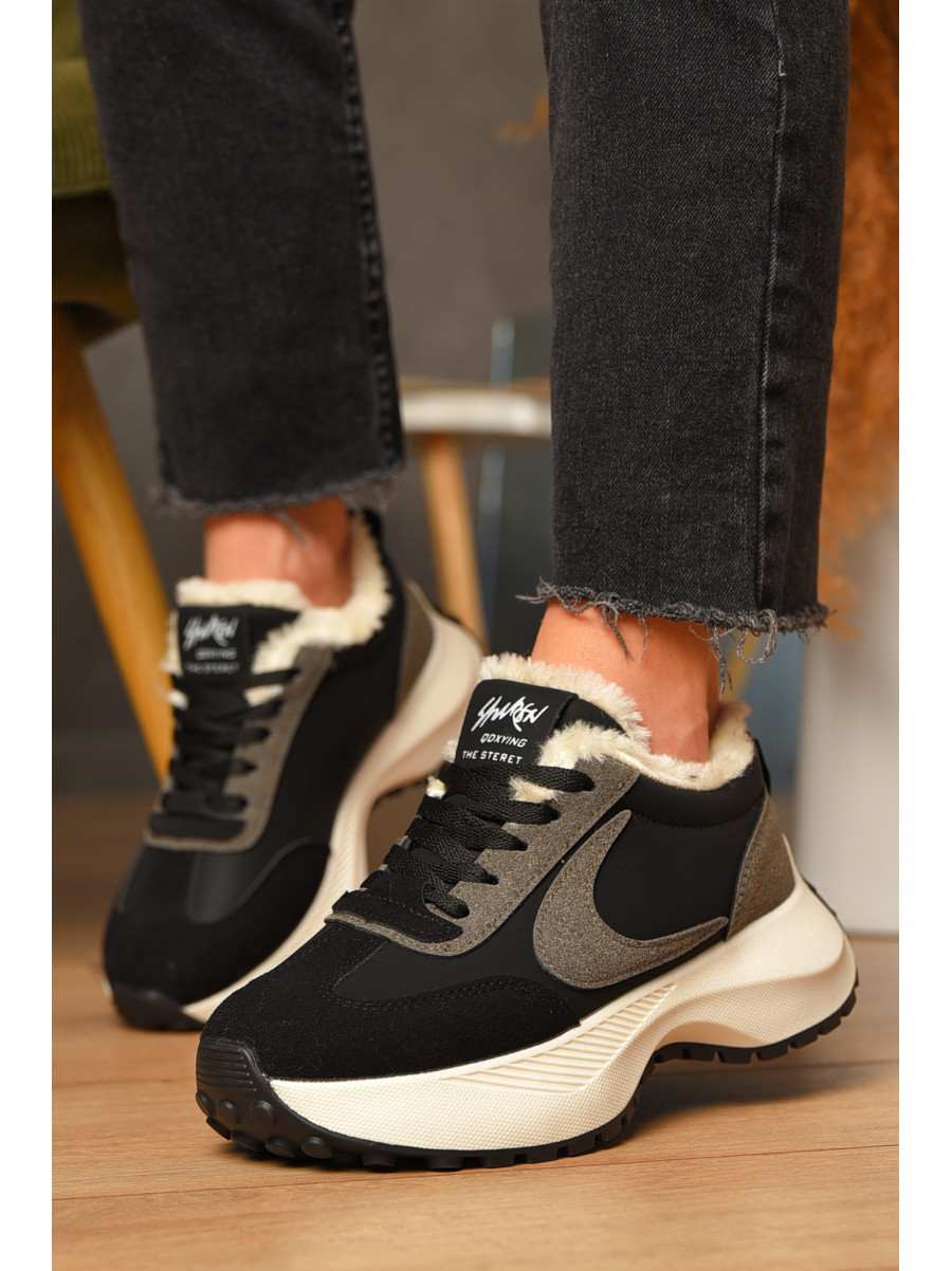 Кроссовки женские зимние черного цвета на шнуровке х558-1в 207629C