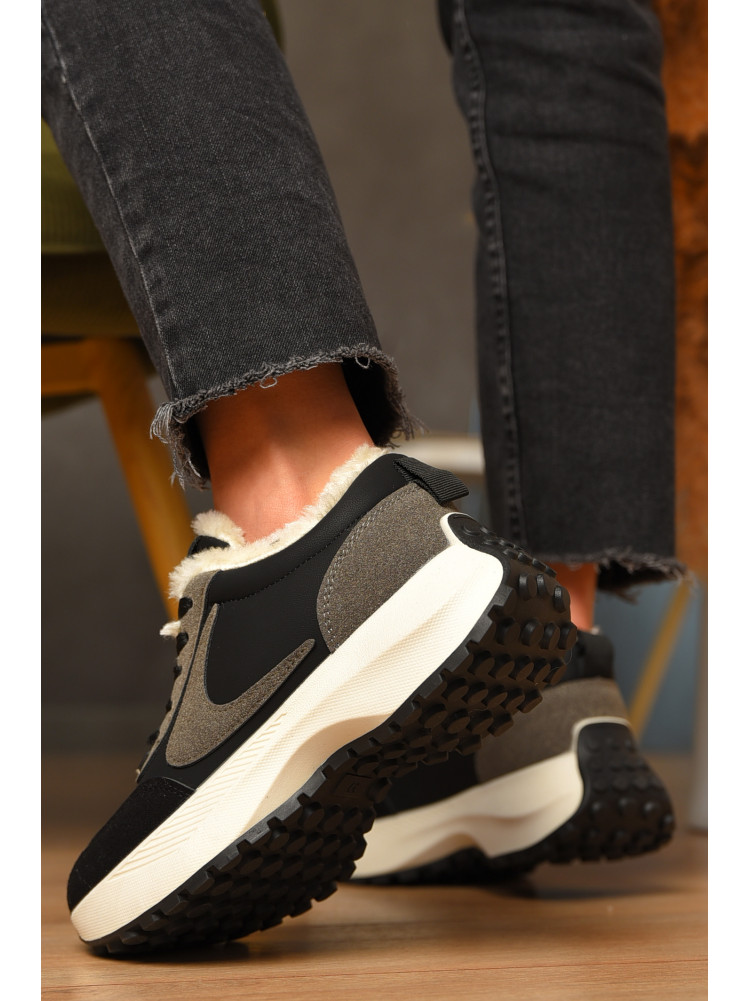 Кроссовки женские зимние черного цвета на шнуровке х558-1в 207629C