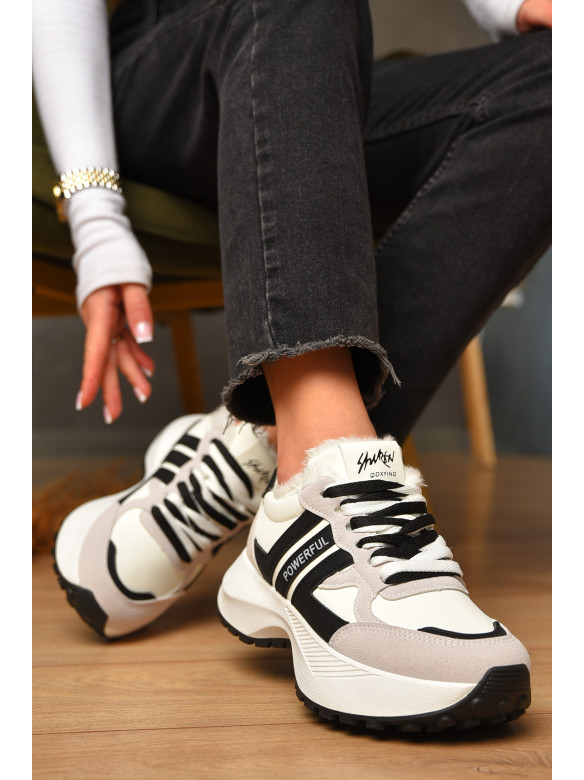 Кроссовки женские зимние черно-белого цвета на шнуровке х558-2 207630C