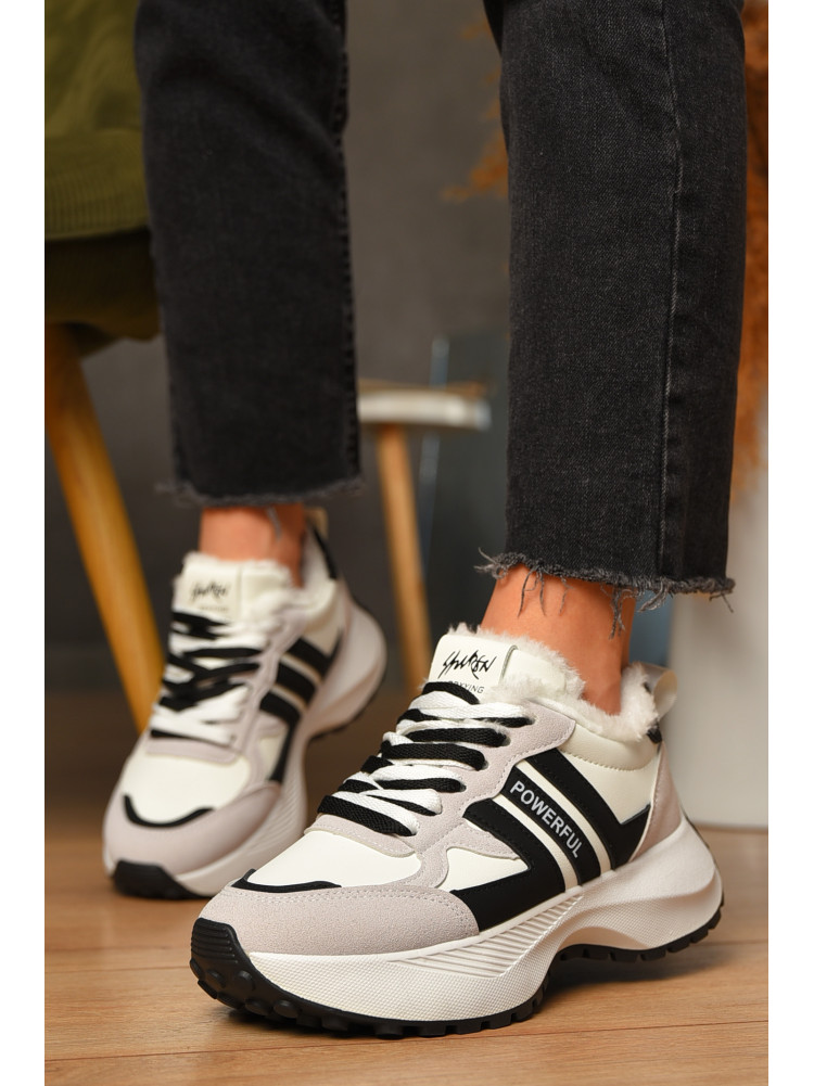 Кроссовки женские зимние черно-белого цвета на шнуровке х558-2 207630C