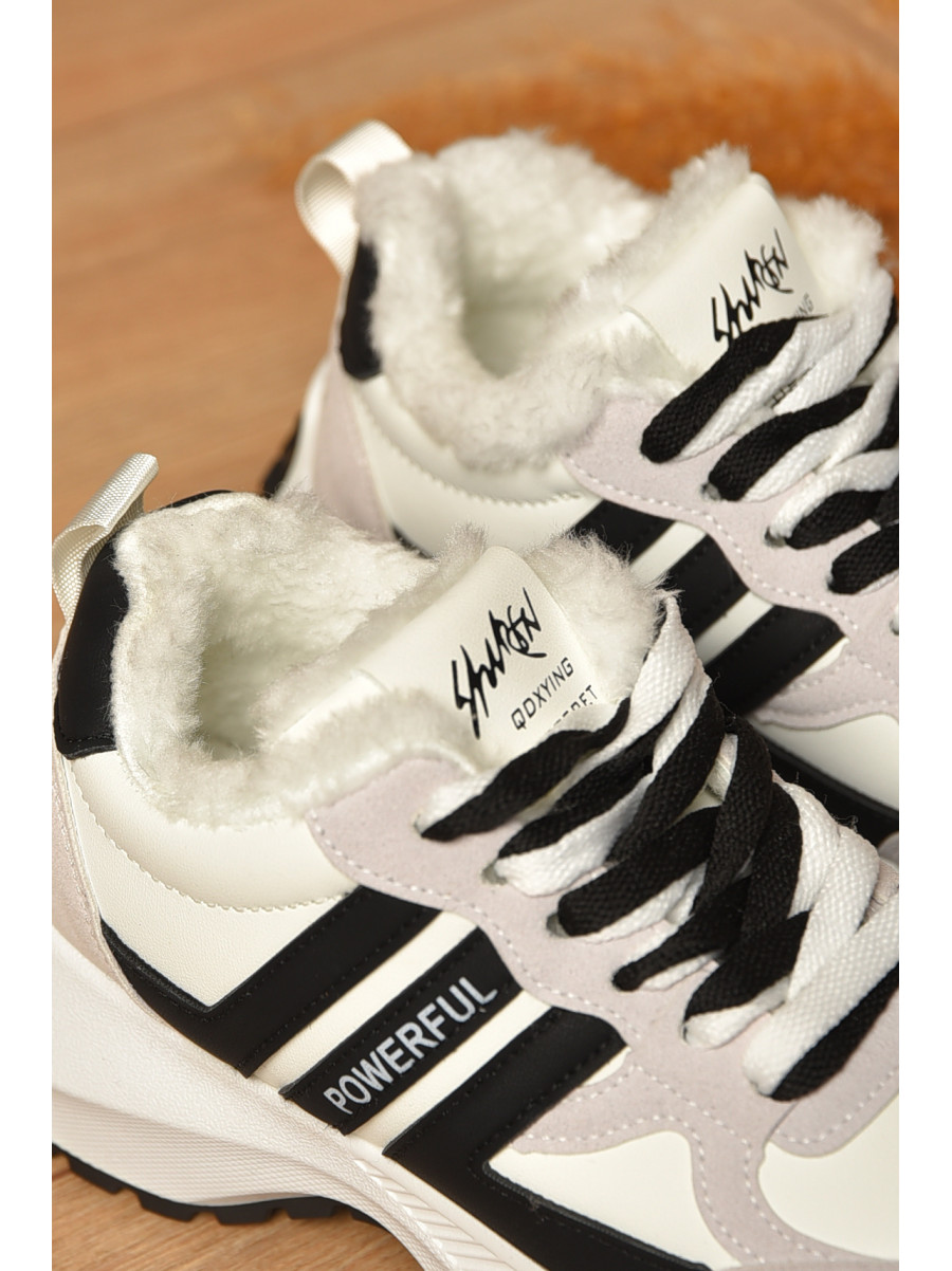 Кроссовки женские зимние черно-белого цвета на шнуровке х558-2 207630C