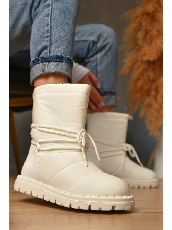 Дутики женские на меху белого цвета 88605-2 207632C