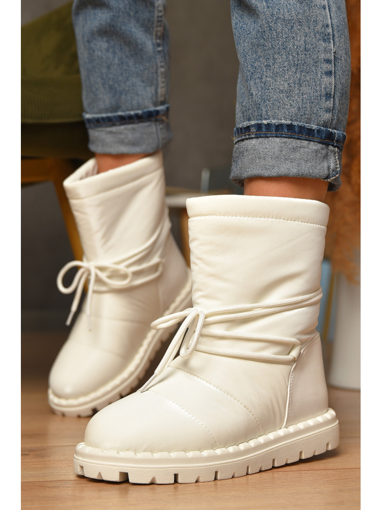 Дутики женские на меху белого цвета 88605-2 207632C