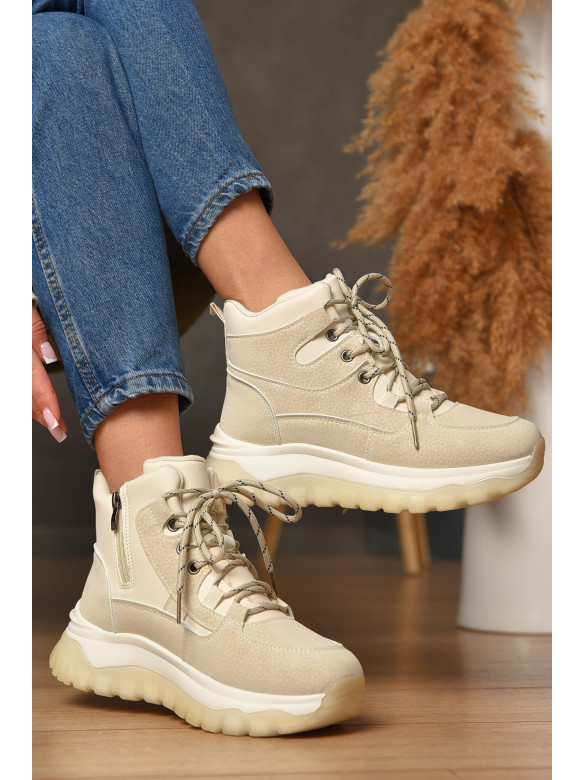 Кроссовки женские светло-бежевого цвета на меху К929-1 207637C
