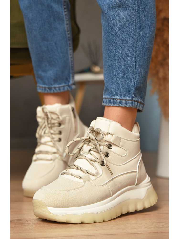 Кроссовки женские светло-бежевого цвета на меху К929-1 207637C